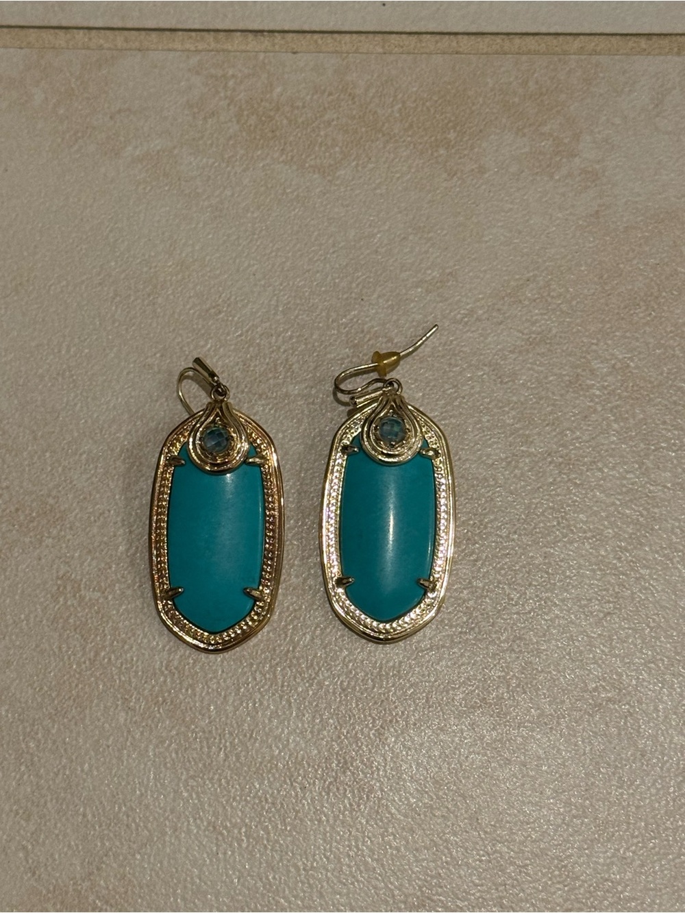 Kendra Scott Teal Stone Gold Drop Earrings